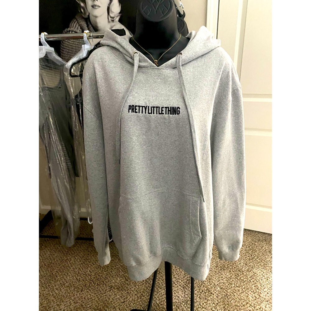 PRETTYLITTLETHING Grey Embroidered Hoodie